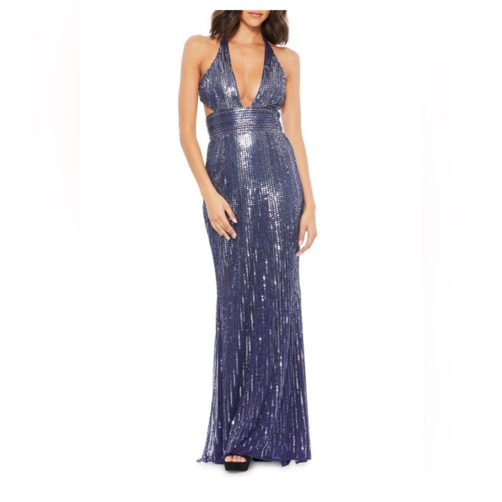 Mac Duggal Sequin column gown blue size 4